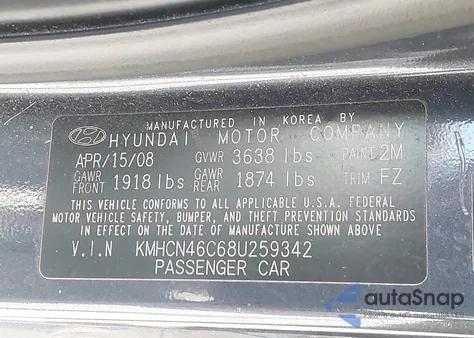 2008 Hyundai Accent Gls z USA, uszkodzony, nr VIN KMHCN46C68U259342